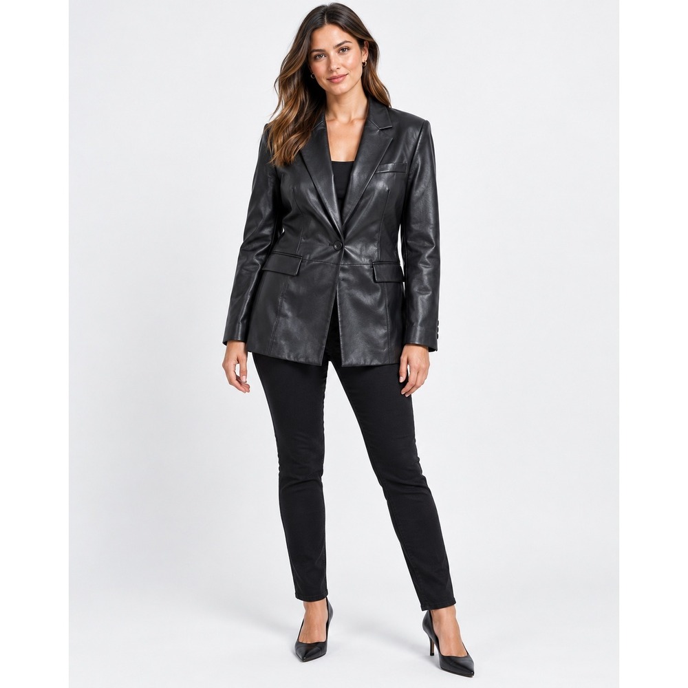 Cabi Black Faux Leather Blazer Jacket Style 4495 Women Small Single Button